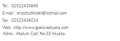 Ersz Butik Hotel telefon numaralar, faks, e-mail, posta adresi ve iletiim bilgileri